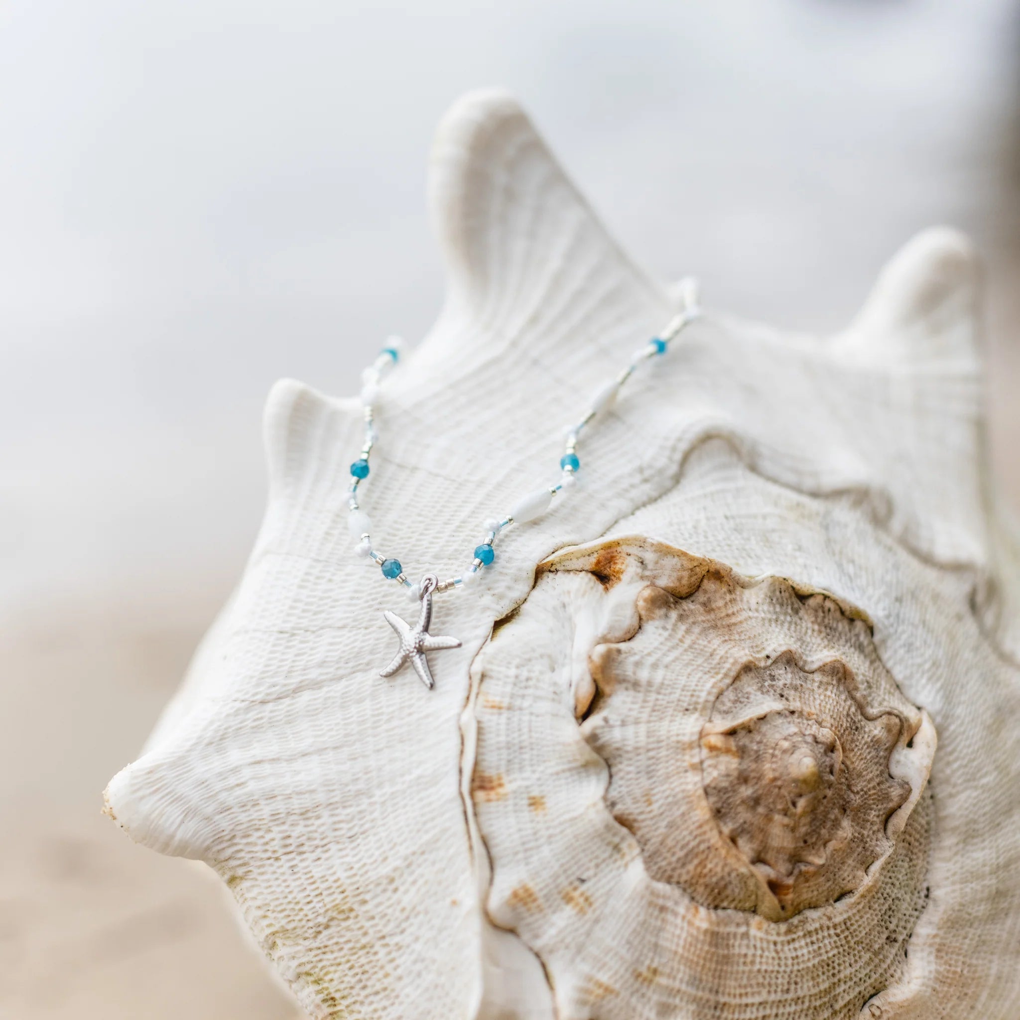 Intuitive Charms natural crystal Apatite Jewellery Necklace on a shell custom made